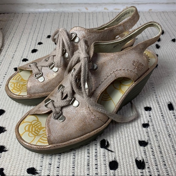 Fly London Ylfa Luna Rose Gold Wedge Sandal - Picture 3 of 9